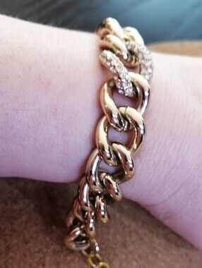 Victoria's Secret Gold Chunky Chain Bracelet with Rhinestone Accent